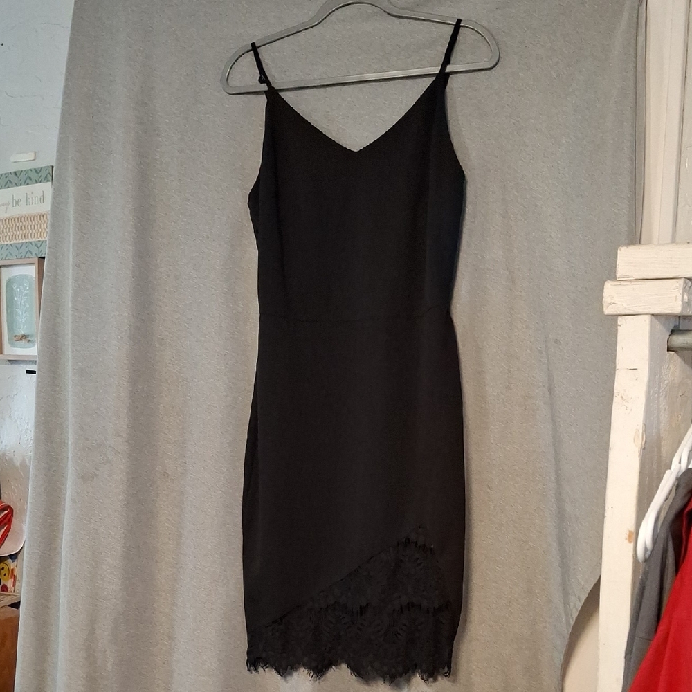 Black Asymmetrical Sheath Dress with Spaghetti Straps